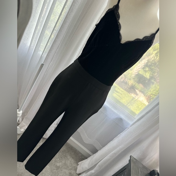 Michael Kors Black Velvet Top Adjustable Side Zip One Piece Pant Suit Worn Once - Picture 1 of 6